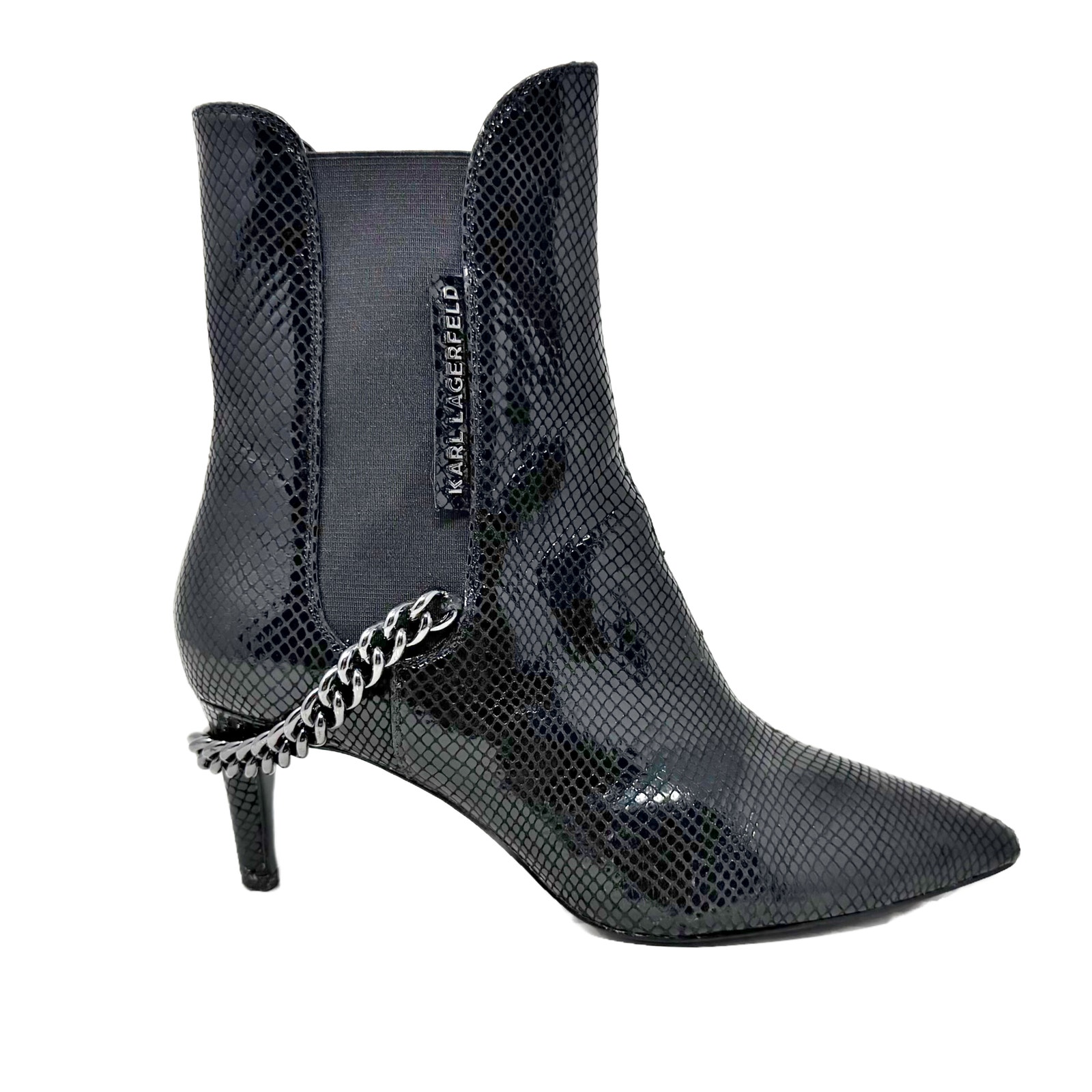 Karl Lagerfeld Paris Bridgitte Ankle Boots Womens 8 M Snake-Embossed Leather